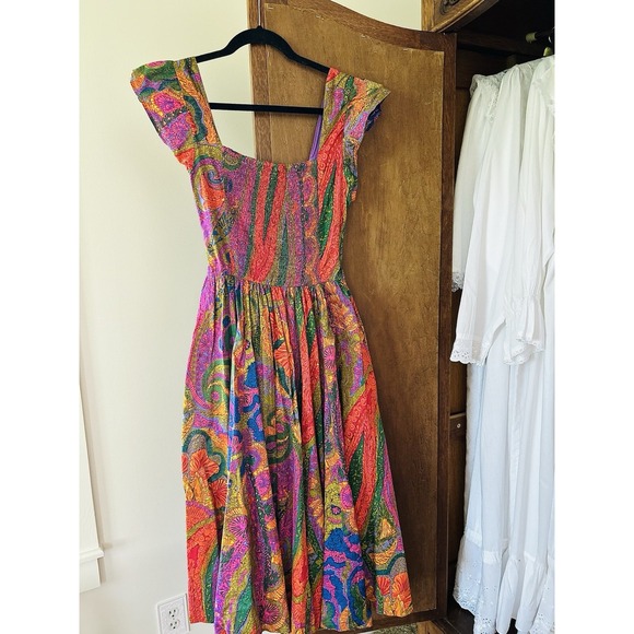 House of Harlow‎ Colorful Paisley Dress Smocked Open Back Cotton XS - Picture 1 of 5